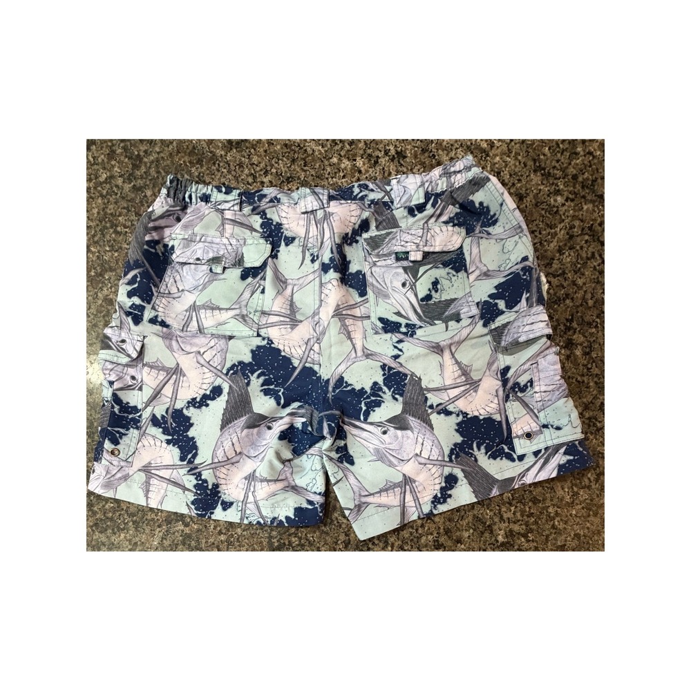 Reel Legends Mens Marlin Print Board Shorts Blue Fishing Swim Trunks Size Large‎